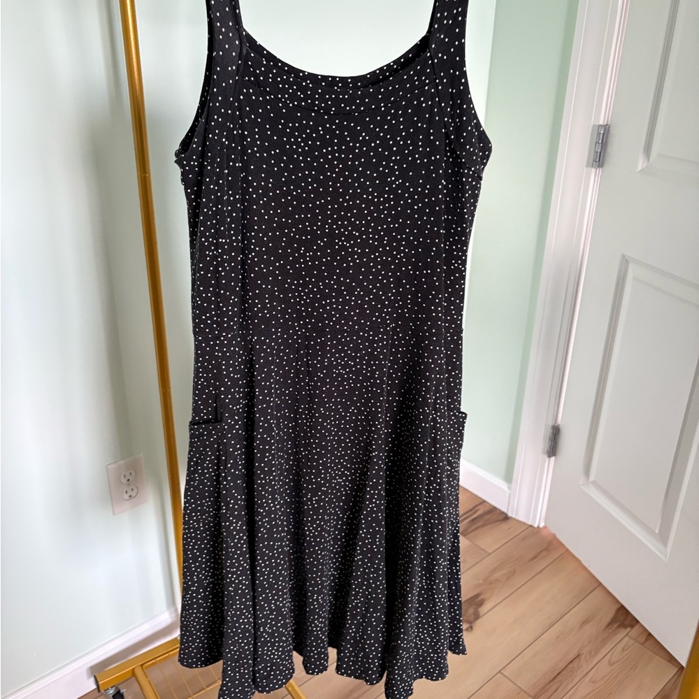 Chic Black and White Polka Dot Skater Dress (with pockets!)